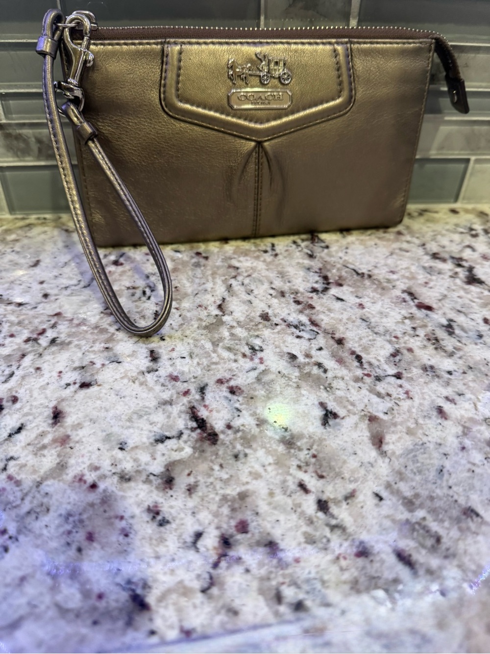 Coach Metallic horse and Carriage Wristlet with Silver Hardware